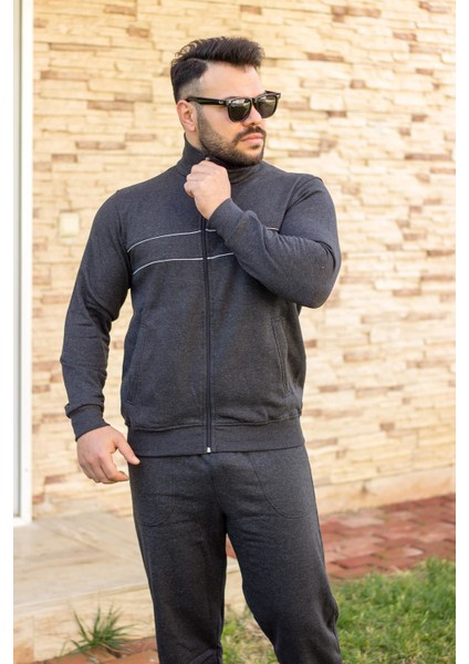 Antrasit Dik Yaka Nakış Detaylı Rahat Kalıp Fermuarlı Erkek Eşofman Takımı 21EESTBBKT fiyatları