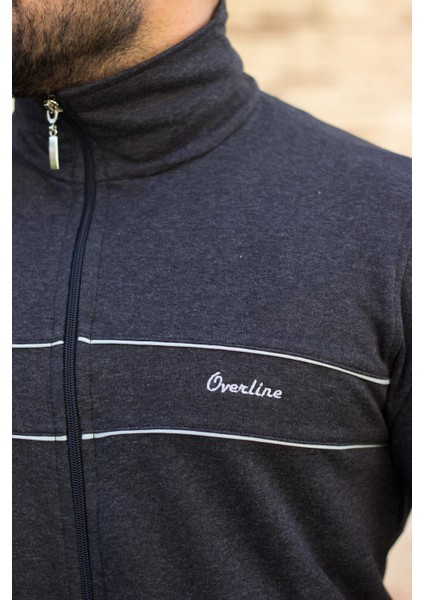 Antrasit Dik Yaka Nakış Detaylı Rahat Kalıp Fermuarlı Erkek Eşofman Takımı 21EESTBBKT fırsatları