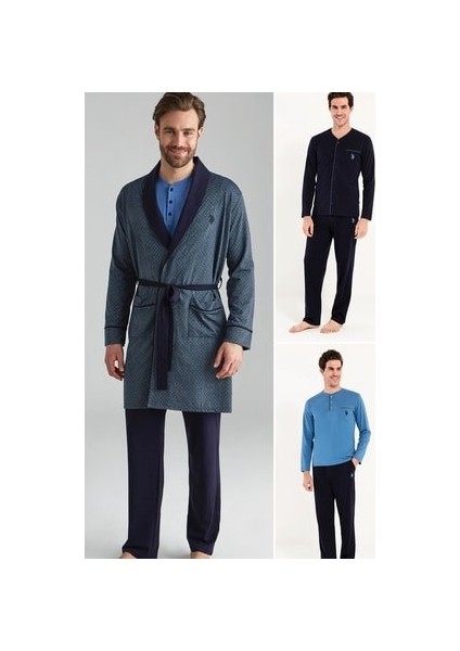 Erkek Damat Çeyiz Pijama Takım Robdöşambr Lacivert 12000