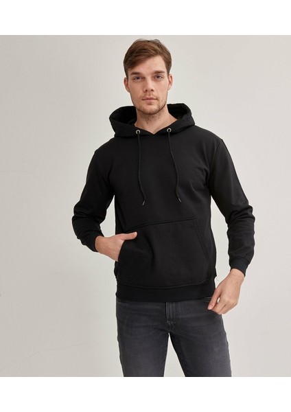 Çetinkaya Mentality Rahat Kalıp Erkek Siyah Kapüşonlu Sweatshirt