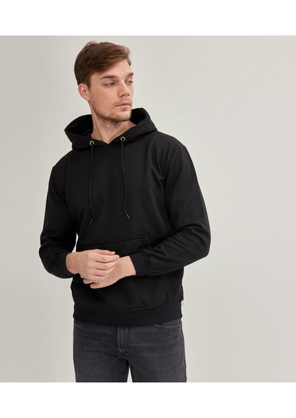 Çetinkaya Mentality Rahat Kalıp Erkek Siyah Kapüşonlu Sweatshirt