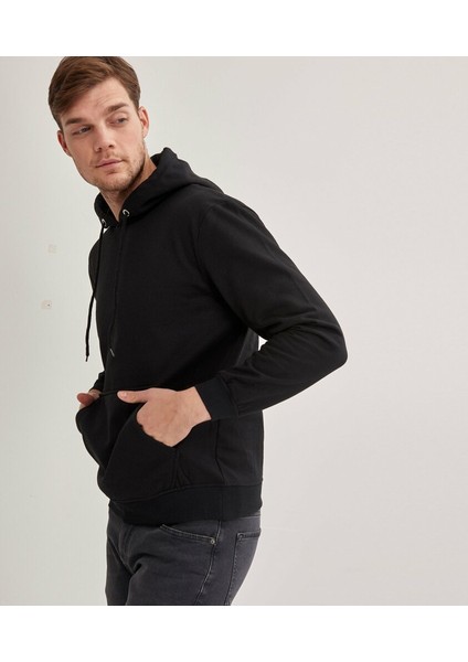 Çetinkaya Mentality Rahat Kalıp Erkek Siyah Kapüşonlu Sweatshirt