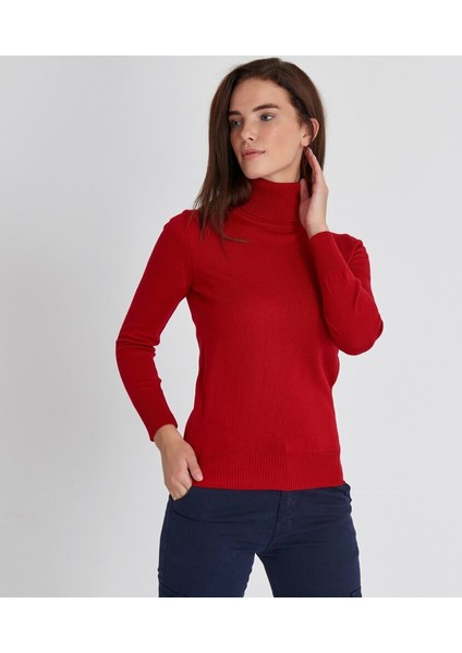 Çetinkaya Miyamira Kadın Balıkçı Yaka Kırmızı Kazak modelleri