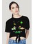 Uzayda Kahve Siyah Kesik Crop Top Bağlı Kadın T-Shirt 1