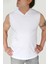 Düz, Baskısız Basic Beyaz Kapşonlu Kolsuz T-Shirt 1