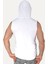Düz, Baskısız Basic Beyaz Kapşonlu Kolsuz T-Shirt 2