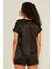 080 Kadın Saten T-Shirt Şort Takım Siyah 4