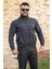Antrasit Dik Yaka Nakış Detaylı Rahat Kalıp Fermuarlı Erkek Eşofman Takımı 21EESTBBKT 1