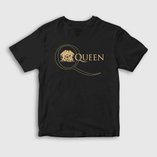 Presmono Unisex Çocuk Siyah Gold Logo Queen T-Shirt