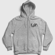 Presmono Unisex Gri Logo Korn Fermuarlı Kapüşonlu Sweatshirt