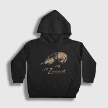 Presmono Unisex Çocuk Siyah Airship Led Zeppelin Kapüşonlu Sweatshirt