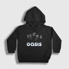 Presmono Unisex Çocuk Siyah Band Oasis Kapüşonlu Sweatshirt