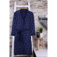Baveno Kadın Yıldız Desenli Lacivert Kimono Sabahlık