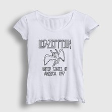 Presmono Kadın Beyaz Logo Led Zeppelin T-Shirt