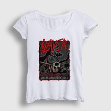 Presmono Kadın Beyaz Slayed Slayer T-Shirt