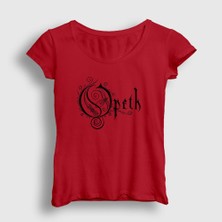 Presmono Kadın Kırmızı Logo Opeth T-Shirt