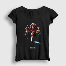 Presmono Kadın Siyah Band V2 Led Zeppelin T-Shirt