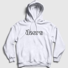 Presmono Unisex Beyaz Logo The Doors Kapüşonlu Sweatshirt