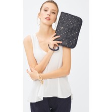 Kadın Basic Clutch Çanta Monogram Desenli Lacivert 214002