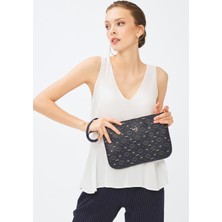 Kadın Basic Clutch Çanta Monogram Desenli Lacivert 214002