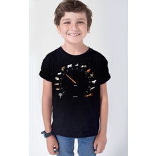 Rock&Roll Sürat Göstergesi Siyah Kısa Kollu Kız Erkek Çocuk T-Shirt