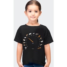 Rock&Roll Sürat Göstergesi Siyah Kısa Kollu Kız Erkek Çocuk T-Shirt