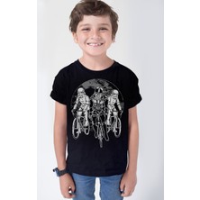 Rock&Roll Yıldız Bisikletçileri Siyah Kısa Kollu Kız Erkek Çocuk T-Shirt