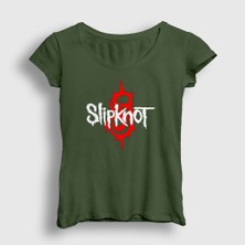 Presmono Kadın Haki Logo Slipknot T-Shirt