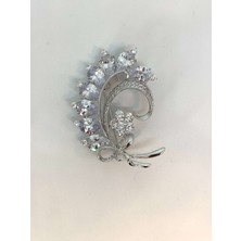 Modamugo Zirkon Taşlı Fiyonglu Çiçekli Broş Rodyum