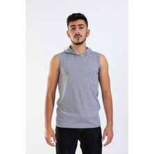 Raf Coll Unisex Basic Kapşonlu Kolsuz Gri Melanj T-shirt