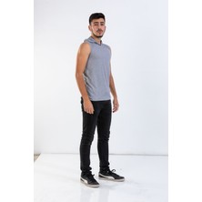 Raf Coll Unisex Basic Kapşonlu Kolsuz Gri Melanj T-shirt