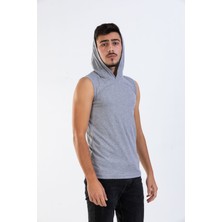 Raf Coll Unisex Basic Kapşonlu Kolsuz Gri Melanj T-shirt