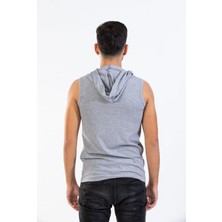 Raf Coll Unisex Basic Kapşonlu Kolsuz Gri Melanj T-shirt