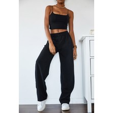 Xhan Siyah Yüksek Bel Oversize & Bol Kesim Eşofman Altı 1KXK8-44698-02