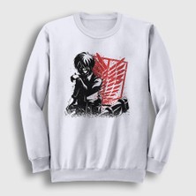 Presmono Unisex Beyaz Bite Anime Attack On Titan Sweatshirt