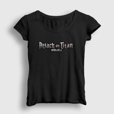 Presmono Kadın Siyah Logo Anime Attack On Titan T-Shirt