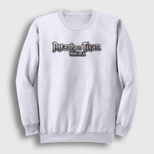 Presmono Unisex Beyaz Logo Anime Attack On Titan Sweatshirt