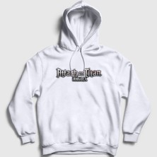 Presmono Unisex Beyaz Logo Anime Attack On Titan Kapüşonlu Sweatshirt