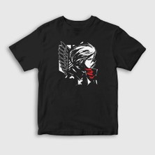 Presmono Unisex Çocuk Siyah Mikasa Anime Attack On Titan T-Shirt