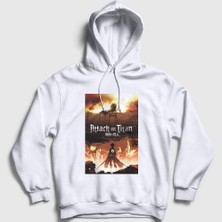 Presmono Unisex Beyaz Poster Anime Attack On Titan Kapüşonlu Sweatshirt