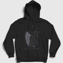 Presmono Unisex Siyah Survey Anime Attack On Titan Kapüşonlu Sweatshirt