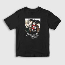 Presmono Unisex Çocuk Siyah Team Anime Attack On Titan T-Shirt