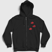 Presmono Unisex Siyah Akatsuki Anime Naruto Fermuarlı Kapüşonlu Sweatshirt