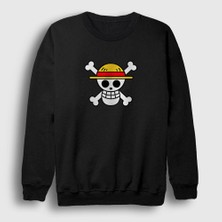 Presmono Unisex Siyah Logo Anime One Piece Sweatshirt