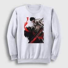 Presmono Unisex Beyaz Zoro Anime One Piece Sweatshirt