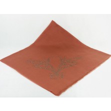 Mom Collection Taşlı Lüx Eşarp - Kiremit - Lale Desen