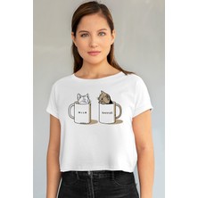 Rock&Roll Sütlü Sade Beyaz Kısa, Kesik Crop Top Kadın Tişört