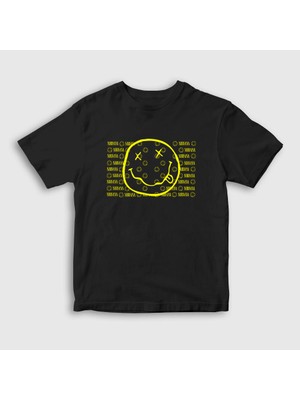 Presmono Unisex Çocuk Siyah Logos Nirvana T-Shirt