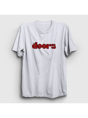 Presmono Unisex Beyaz Red Logo The Doors T-Shirt