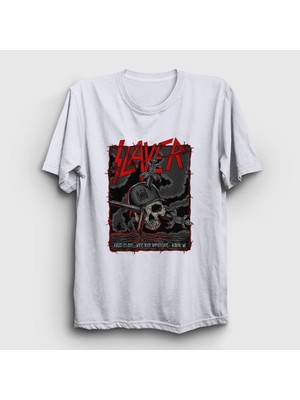 Presmono Unisex Beyaz Slayed Slayer T-Shirt
